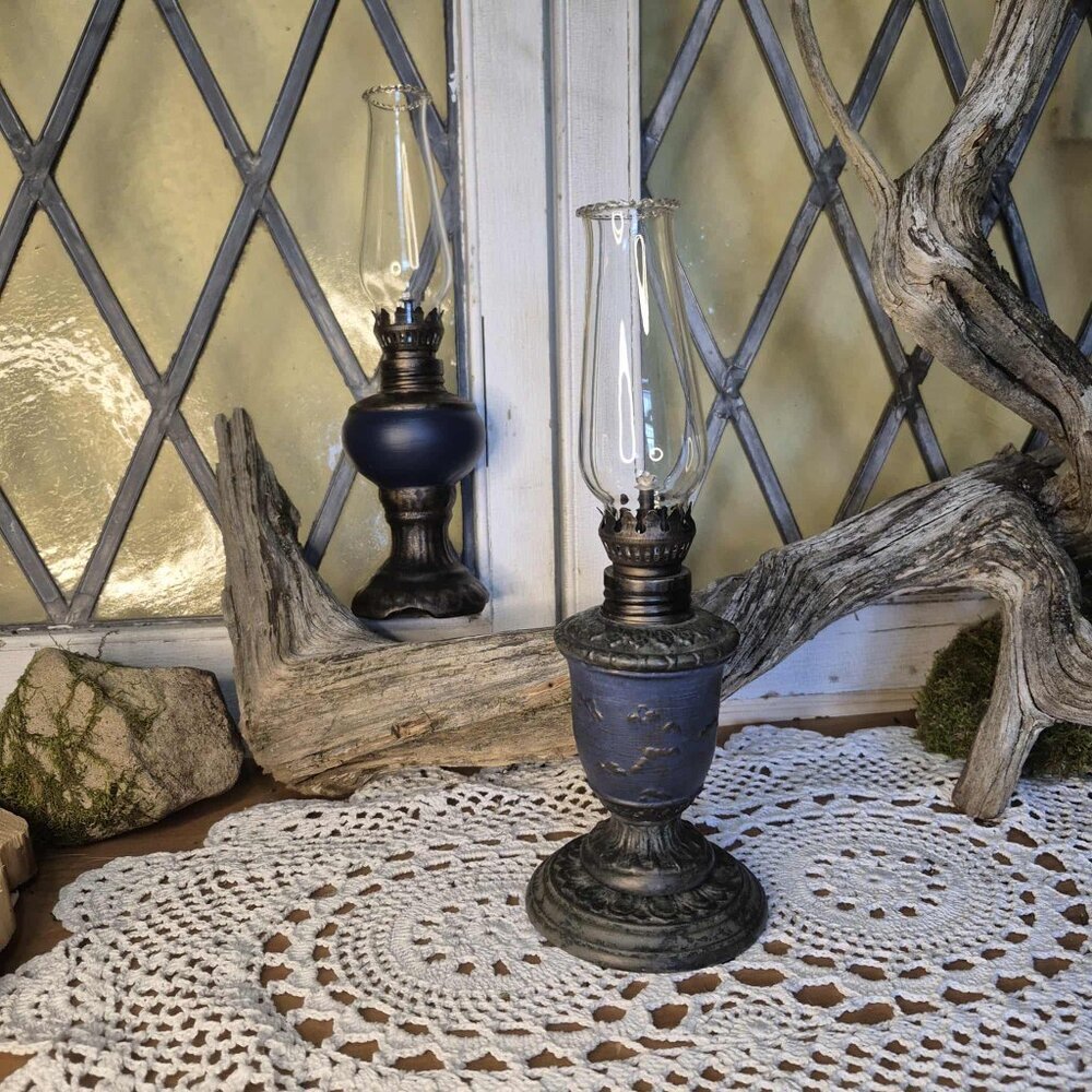 RAYFLAM 2 Mini Oil Lamps Blue Brass Bronze - Picture 4 of 13